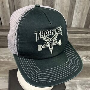 Thrasher Pentagram Logo Trucker Hat Forest Green Snapback Mesh Cap